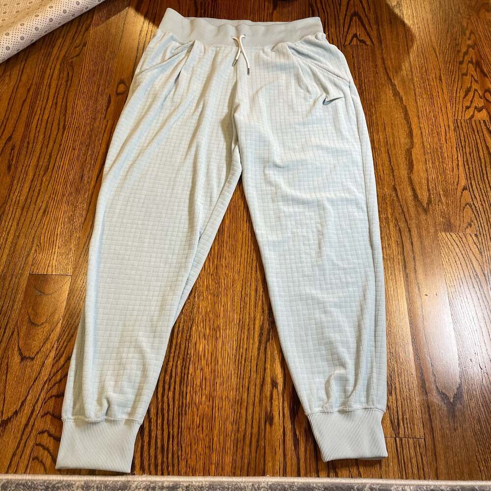 Nike Everyday Modern High-Waisted Woven Velour Grid Joggers Light Blue Size L